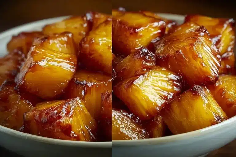Delicious air fryer caramelized pineapple served as a dessert or side dish