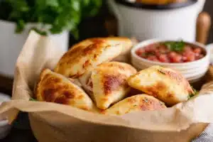 Crispy air fryer pizza rolls served on a plate.