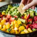 Colorful Avocado Strawberry Mango Salsa in a bowl, ready to serve.