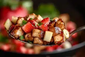 Balsamic Strawberry Chicken Salad with fresh greens and juicy strawberries