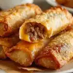 Crispy Beef Cheddar Egg Rolls served with dipping sauce