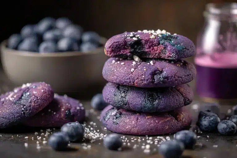 Delicious blueberry cookies fresh from the oven, showcasing vibrant blueberries.