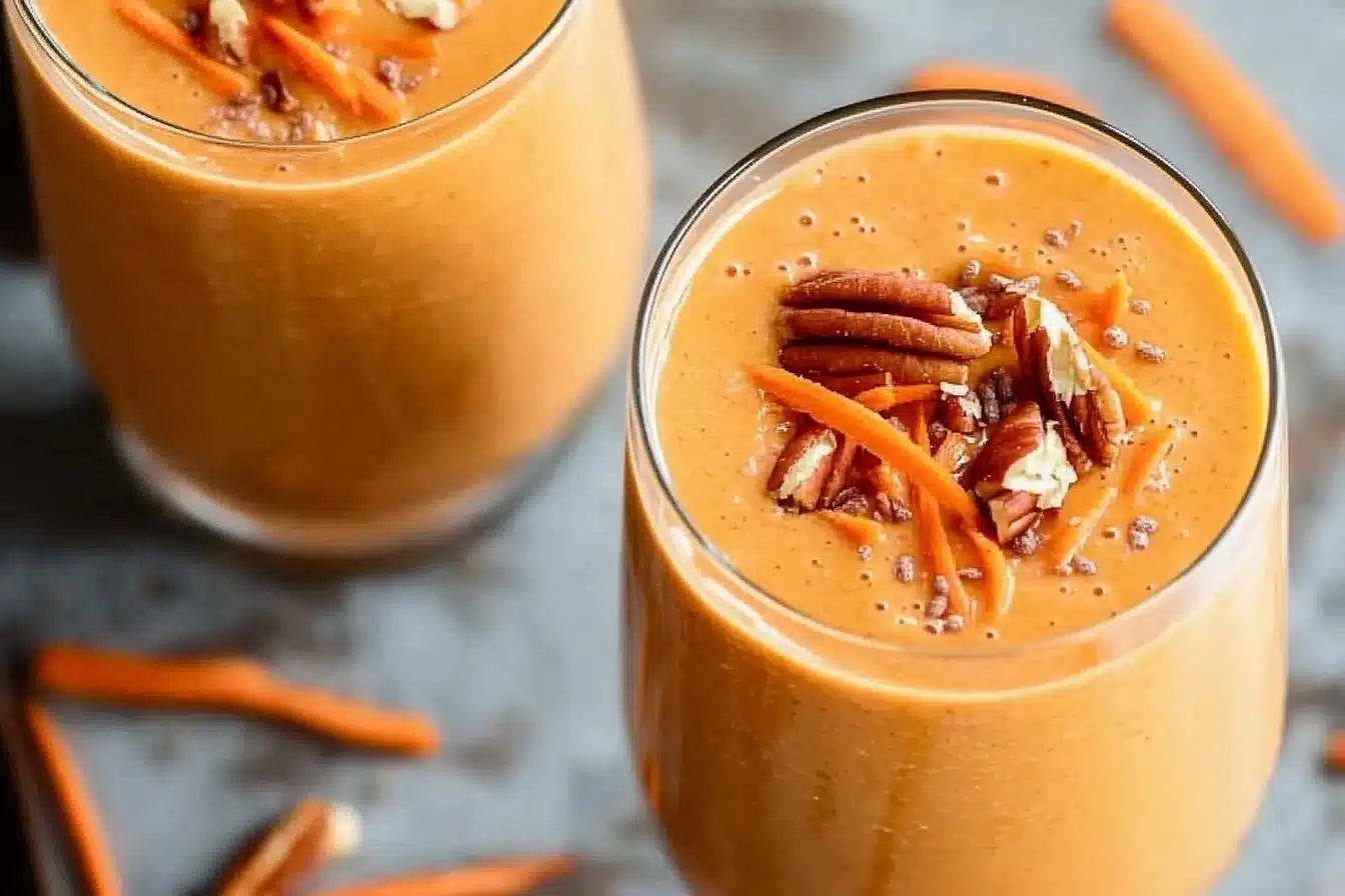 Carrot cake smoothie with fresh ingredients in a glass