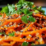 Colorful and refreshing carrot salad with herbs and dressing.