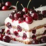 Delicious homemade Cherry Tiramisu dessert in a serving dish