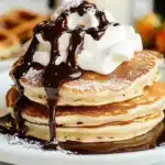 Delicious churro pancakes topped with cinnamon and sugar