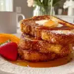 Crispy Cornflake French Toast served with syrup and berries