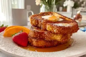 Crispy Cornflake French Toast served with syrup and berries