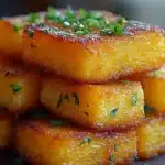 Freshly baked cornmeal muffins on a wooden table.