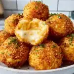 Crispy air fryer potato balls served on a plate, golden and appetizing.