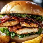 Crispy Chicken and Cheese Ciabatta Sandwich with fresh ingredients