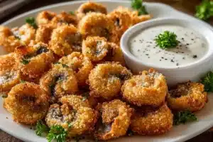 Crispy Ranch Air Fryer Mushrooms: Your New Favorite Appetizer! 4 Crispy ranch air fryer mushrooms served as a tasty appetizer