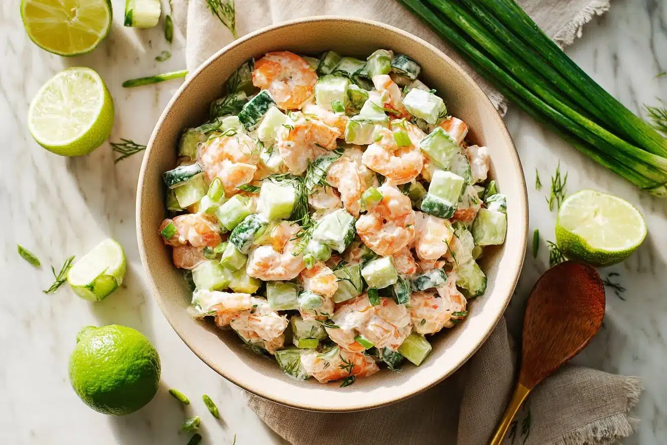 Delicious cucumber shrimp salad with fresh ingredients and vibrant flavors.