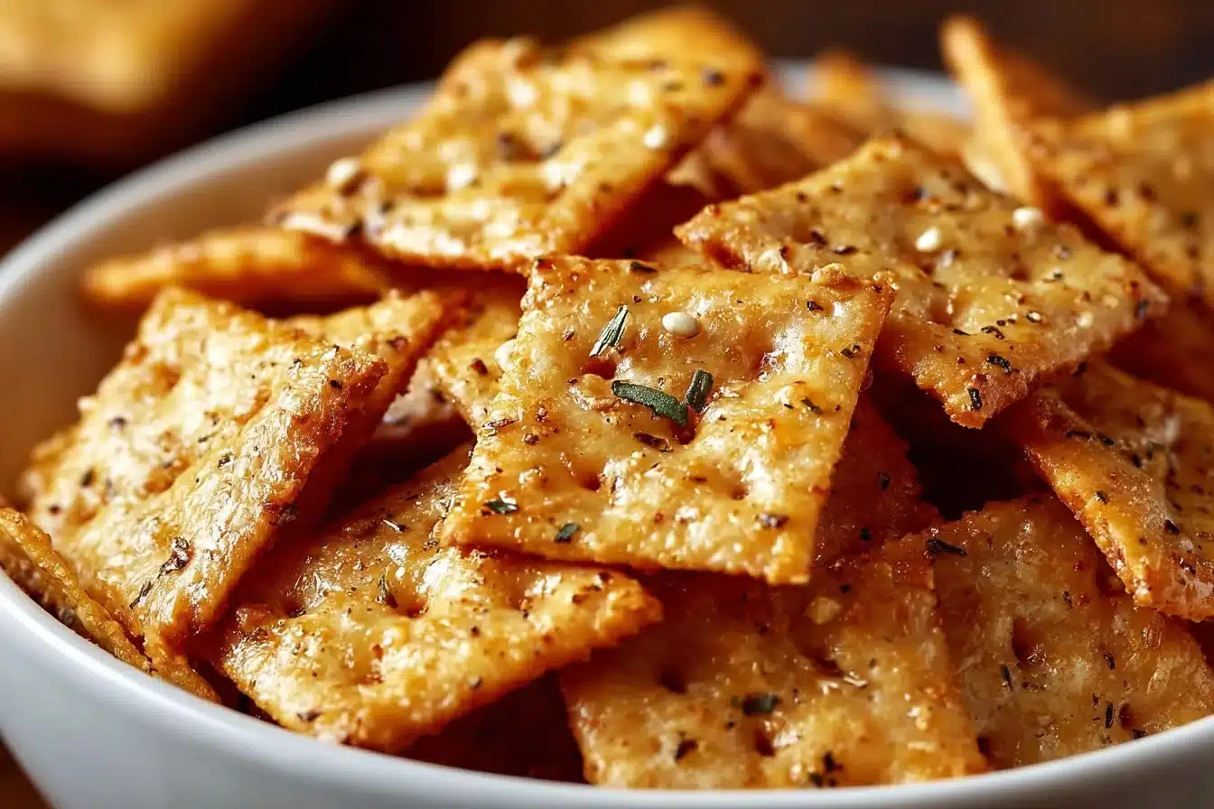 Plate of homemade easy Alabama Firecracker Crackers ready to serve