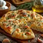 Homemade Garlic Parmesan Focaccia bread with herbs and garlic topping