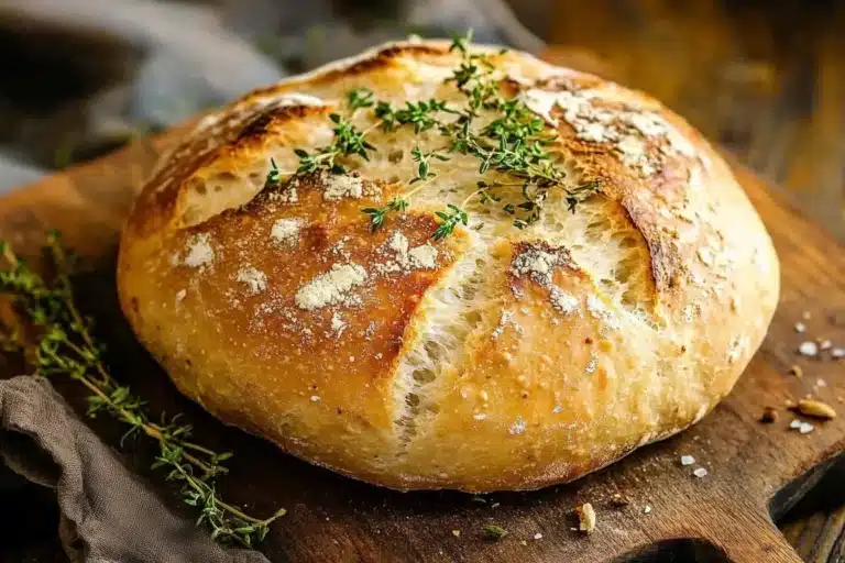 Homemade Garlic Parmesan Bread with herbs, ready to enjoy.