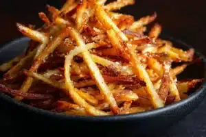 Crispy Homemade Shoestring French Fries served in a bowl