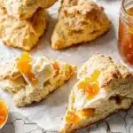 Mango White Chocolate Scones fresh out of the oven, displaying a delightful golden hue.