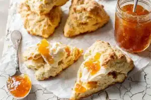 Mango White Chocolate Scones fresh out of the oven, displaying a delightful golden hue.