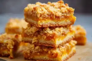 Mango Oatmeal Crumble Bars with a golden crust and fresh mango topping