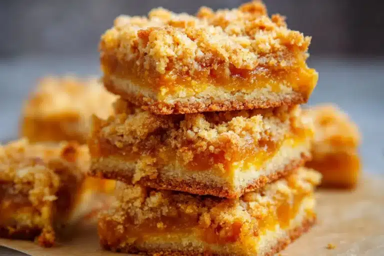 Mango Oatmeal Crumble Bars with a golden crust and fresh mango topping