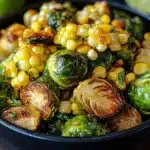 Mexican Street Corn Brussels Sprouts recipe featuring grilled corn and spices