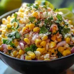 Colorful Mexican street corn salad in a bowl with fresh ingredients.