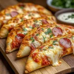 Deliciously baked Pepperoni Calzone with pepperoni and cheese filling