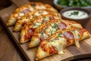 Deliciously baked Pepperoni Calzone with pepperoni and cheese filling