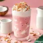 Refreshing Pink Coconut Iced Latte with vibrant colors and creamy texture