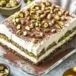 Delicious Pistachio Tiramisu dessert with layers of creamy filling and pistachio flavor.