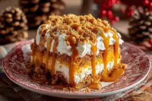 Decadent Pumpkin Better Than Sex Cake with layers of cream and pumpkin spice