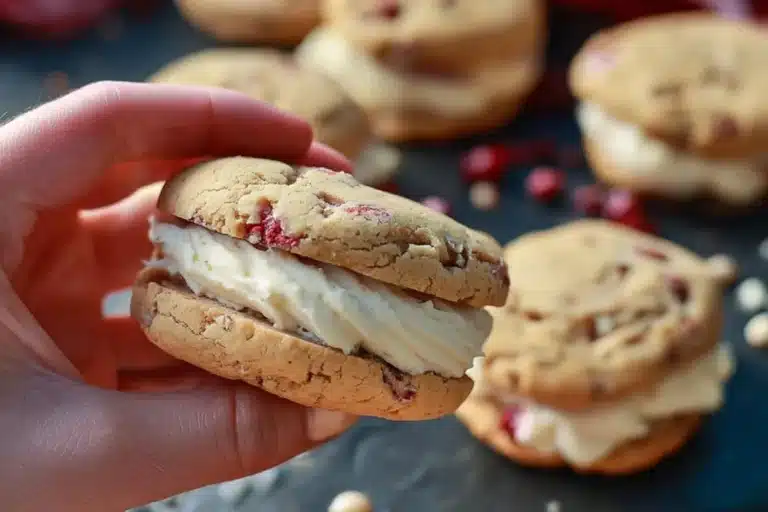 Raspberry Cheesecake Cookies displayed on a plate, showcasing their vibrant color and texture.