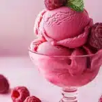 Deliciously vibrant Raspberry Sorbet served in a bowl