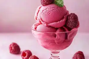 Raspberry Sorbet 3 Deliciously vibrant Raspberry Sorbet served in a bowl