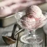 Delicious homemade rhubarb ice cream served in a bowl
