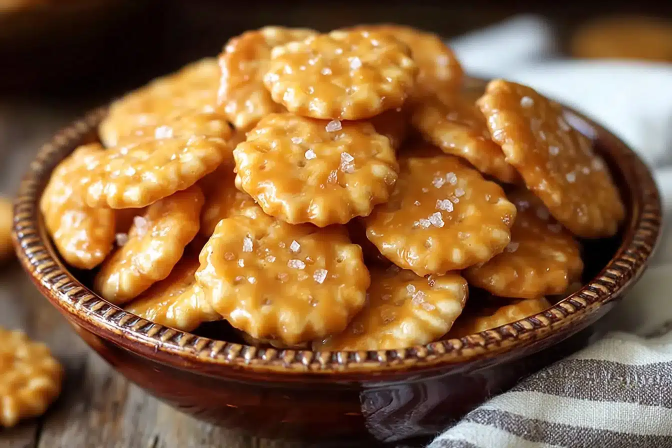 Delicious salted caramel cracker bites with a sweet and salty flavor