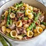 Delicious Steak Pasta Salad with fresh vegetables and flavorful dressing