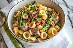 Delicious Steak Pasta Salad with fresh vegetables and flavorful dressing
