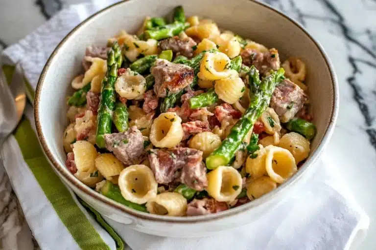 Delicious Steak Pasta Salad with fresh vegetables and flavorful dressing