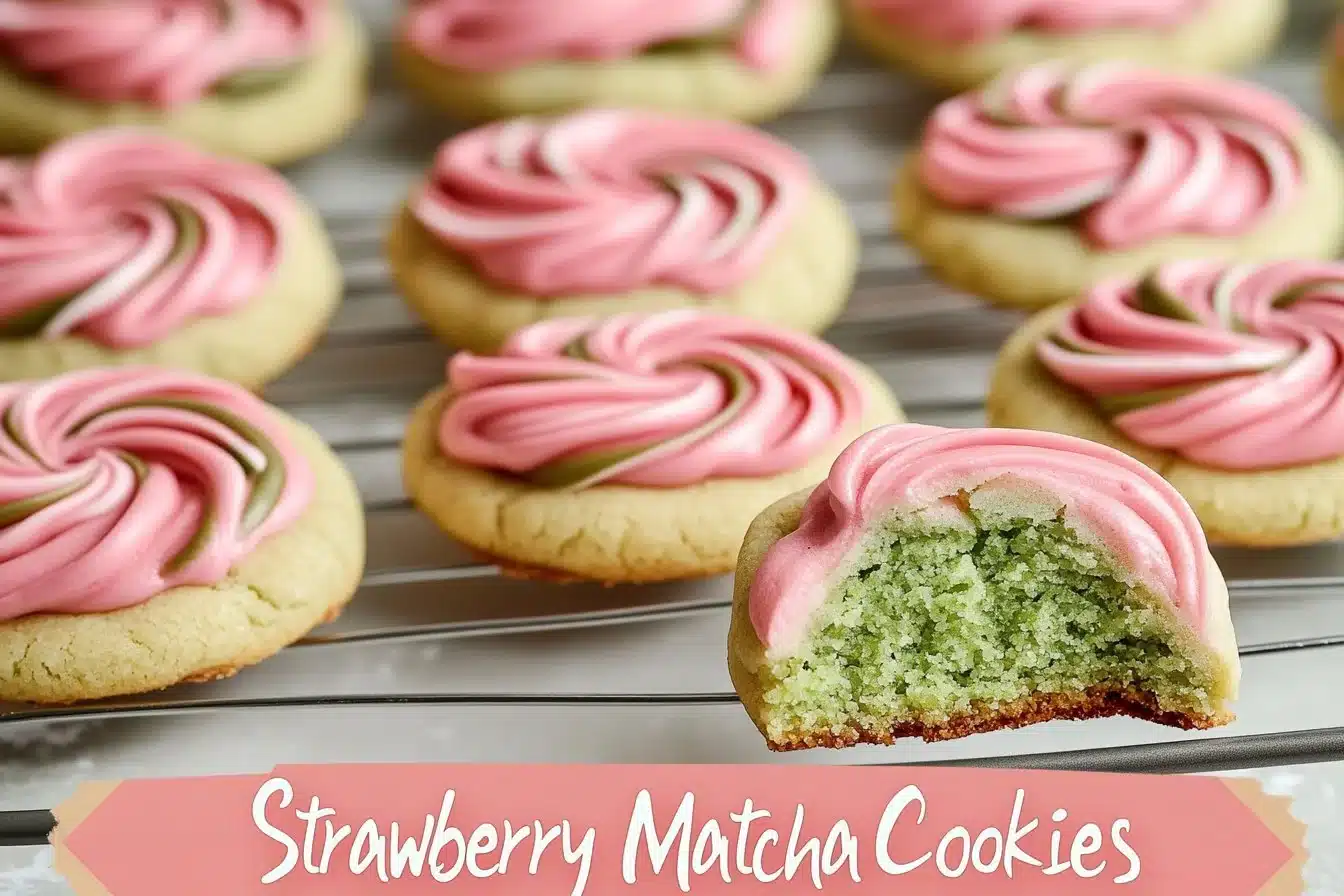 Strawberry Matcha Marble Cookies with vibrant colors and enticing swirl design.