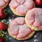 Freshly baked strawberry sugar cookies on a white plate