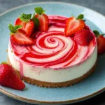 Delicious Strawberry Swirl Cheesecake with a creamy filling and vibrant strawberry topping