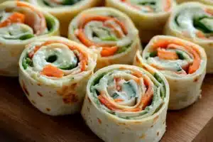 Colorful Vegetable Tortilla Roll Ups filled with fresh veggies and herbs