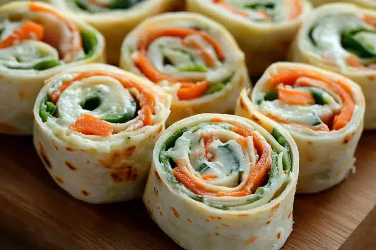 Colorful Vegetable Tortilla Roll Ups filled with fresh veggies and herbs