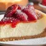 Delicious slice of yogurt cake topped with fresh berries and whipped cream