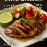 Delicious grilled chili lime chicken garnished with fresh herbs and lime wedges