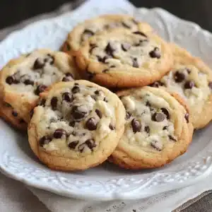 Freshly baked chocolate chip cookies with melted chocolate chips