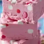 Delicious Bubblegum Cloud Fudge with mini marshmallows and rainbow sprinkles