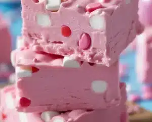 Delicious Bubblegum Cloud Fudge with mini marshmallows and rainbow sprinkles